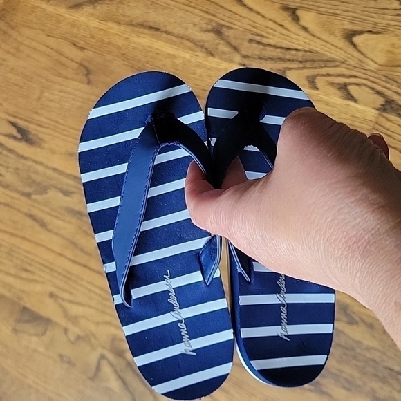 Hanna Anderson Striped Blue White Thong Flip Flops Rubber Waterpoof Pool Sz.11 - Picture 3 of 11